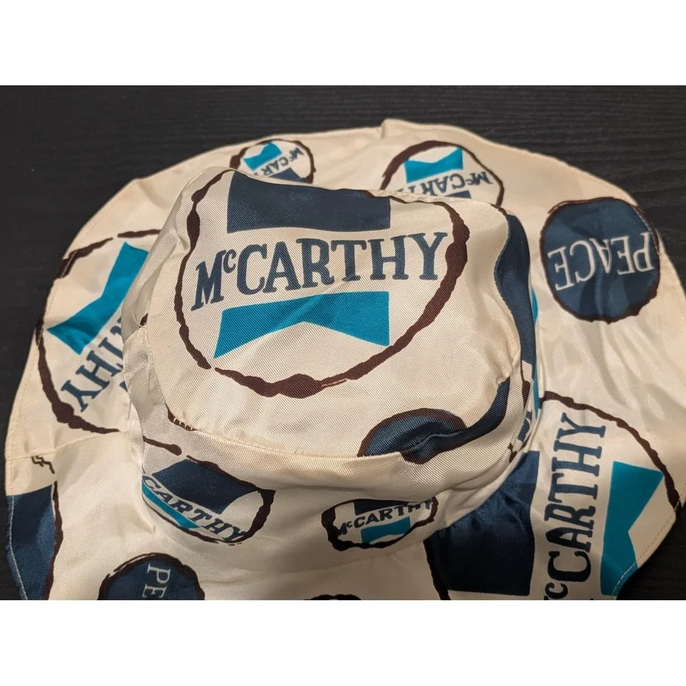 Vintage McCarthy Political Campaign Fabric Bucket Hat Peace Logo White 1968 Rare